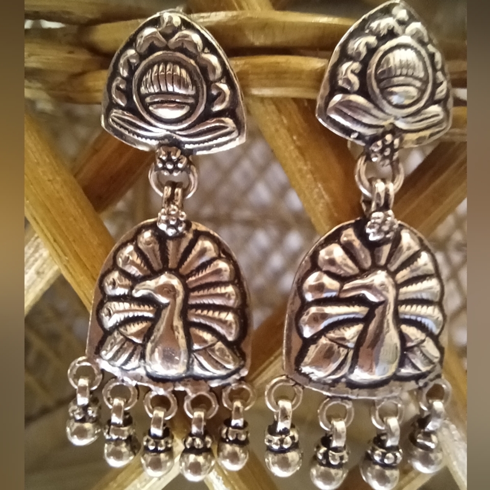Elegant Silver Peacock Earrings